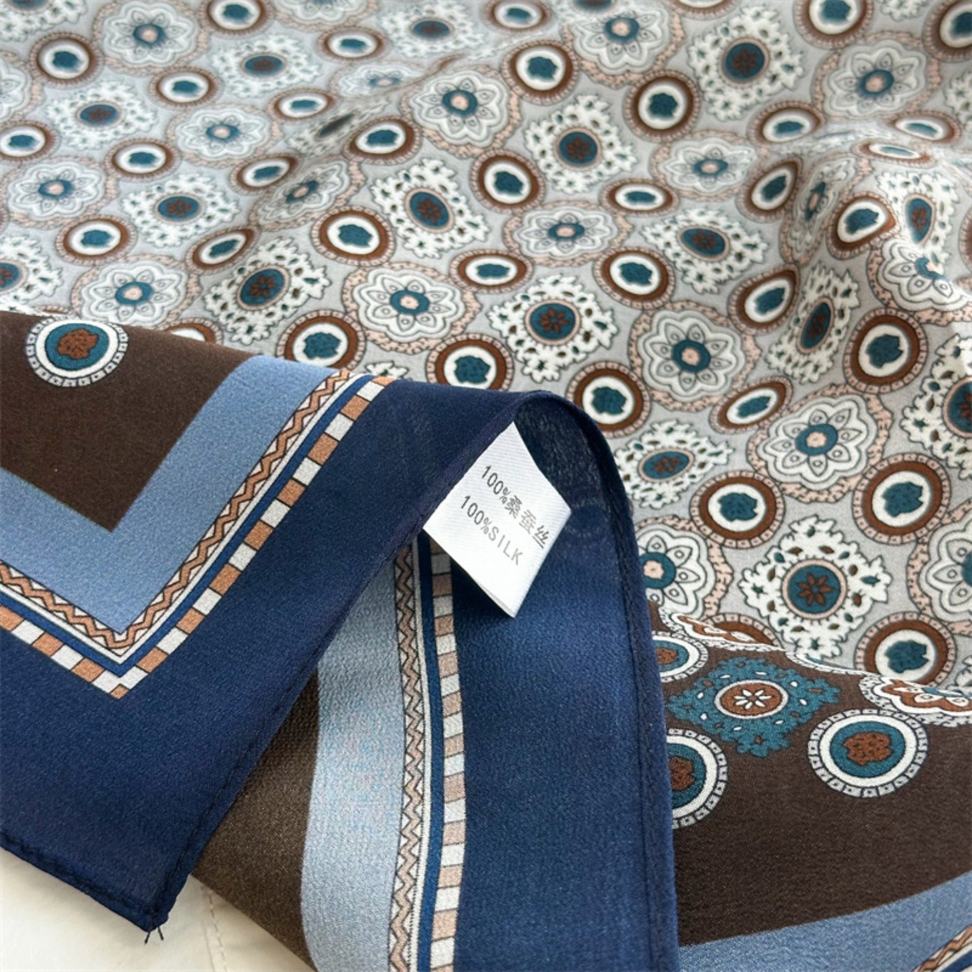 26'' Blue Polka Dot Mulberry Silk Scarf – Old Money Style Square Silk Shawl for Women, Elegant & Timeless Accessory