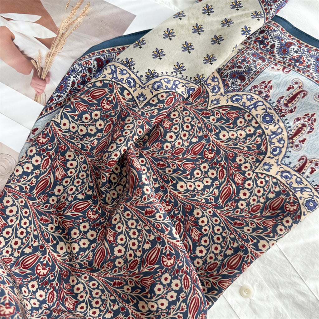 26'' Tree of Happiness Mulberry Silk Scarf – Elegant Square Silk Shawl for Women, Meaningful Nature-Inspired Accessory