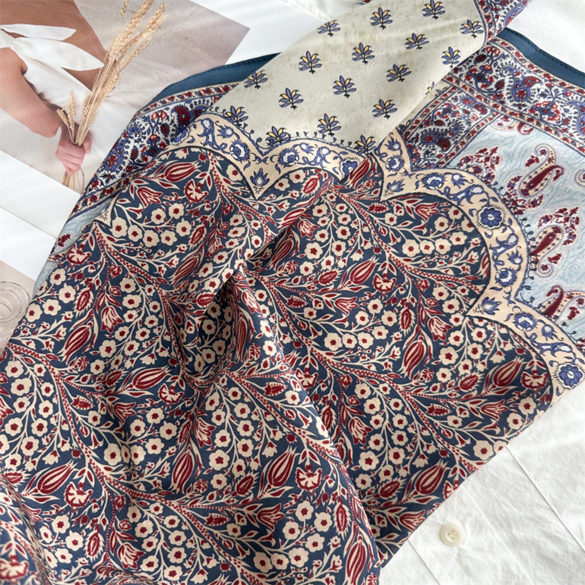 26'' Tree of Happiness Mulberry Silk Scarf – Elegant Square Silk Shawl for Women, Meaningful Nature-Inspired Accessory