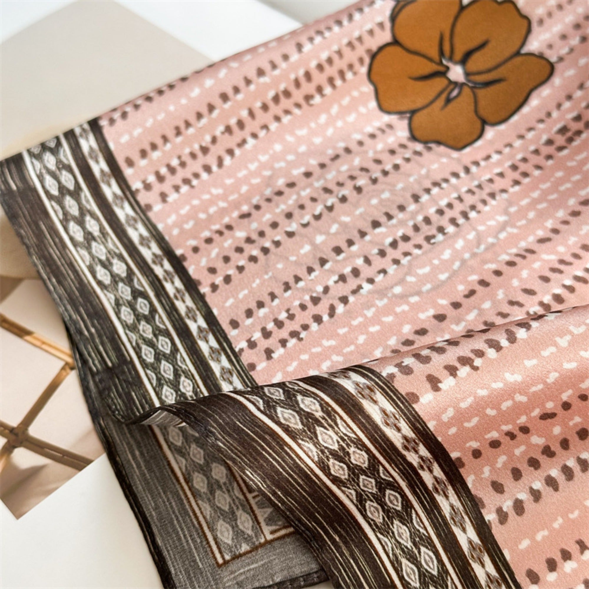 Pink Camellia 100% Mulberry Silk Scarf | 26'' Square Floral Silk Wrap