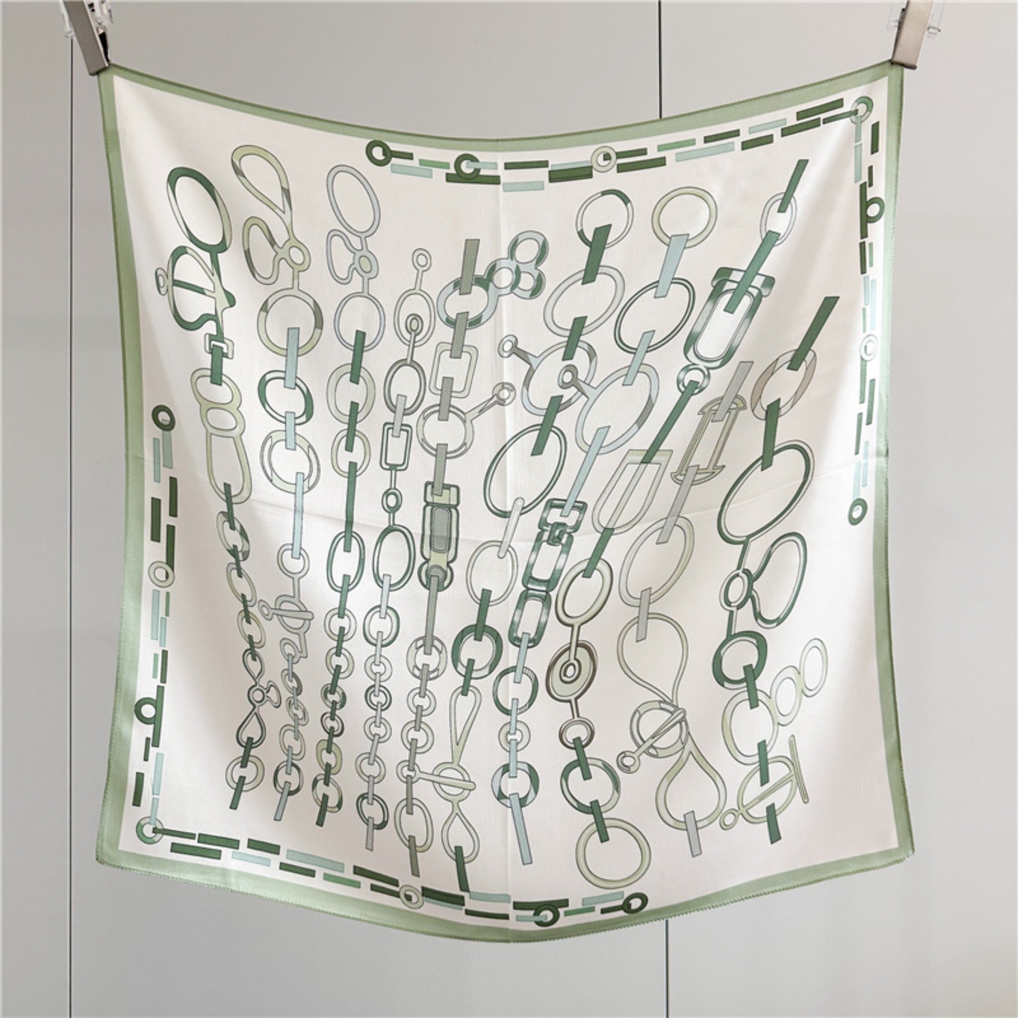 26'' Minimalist Green Lock Mulberry Silk Scarf – Simple & Elegant Square Silk Shawl for Women, Modern Chic Accessory