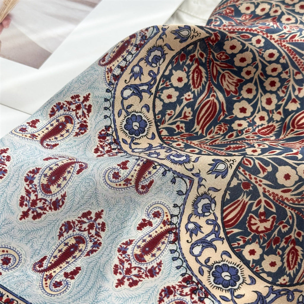 26'' Tree of Happiness Mulberry Silk Scarf – Elegant Square Silk Shawl for Women, Meaningful Nature-Inspired Accessory