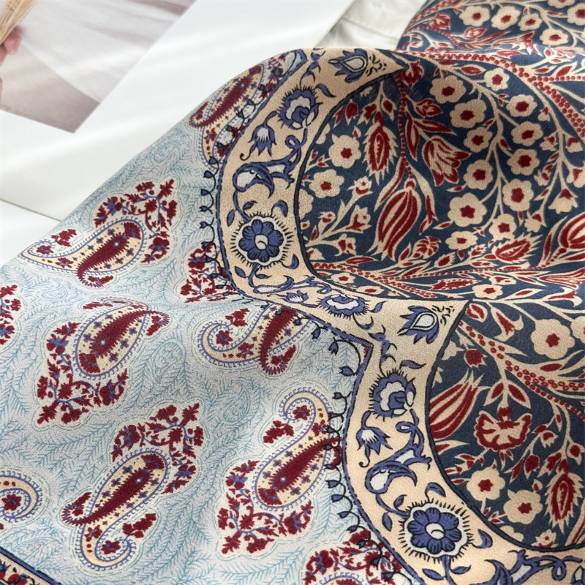 26'' Tree of Happiness Mulberry Silk Scarf – Elegant Square Silk Shawl for Women, Meaningful Nature-Inspired Accessory