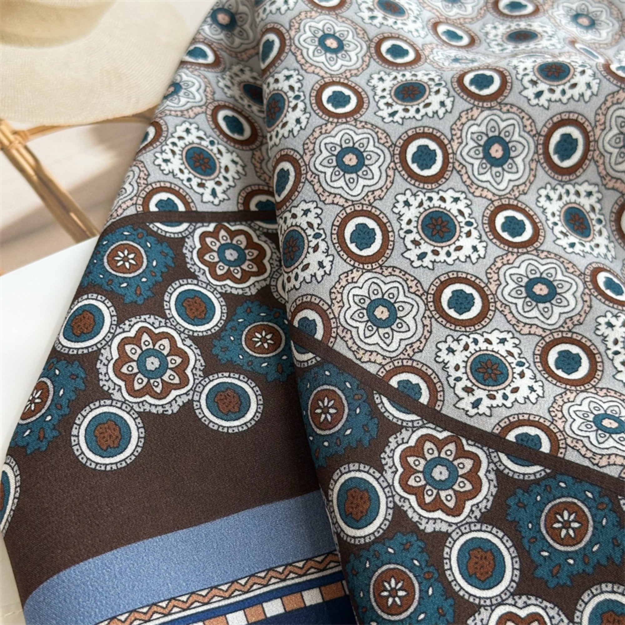 26'' Blue Polka Dot Mulberry Silk Scarf – Old Money Style Square Silk Shawl for Women, Elegant & Timeless Accessory