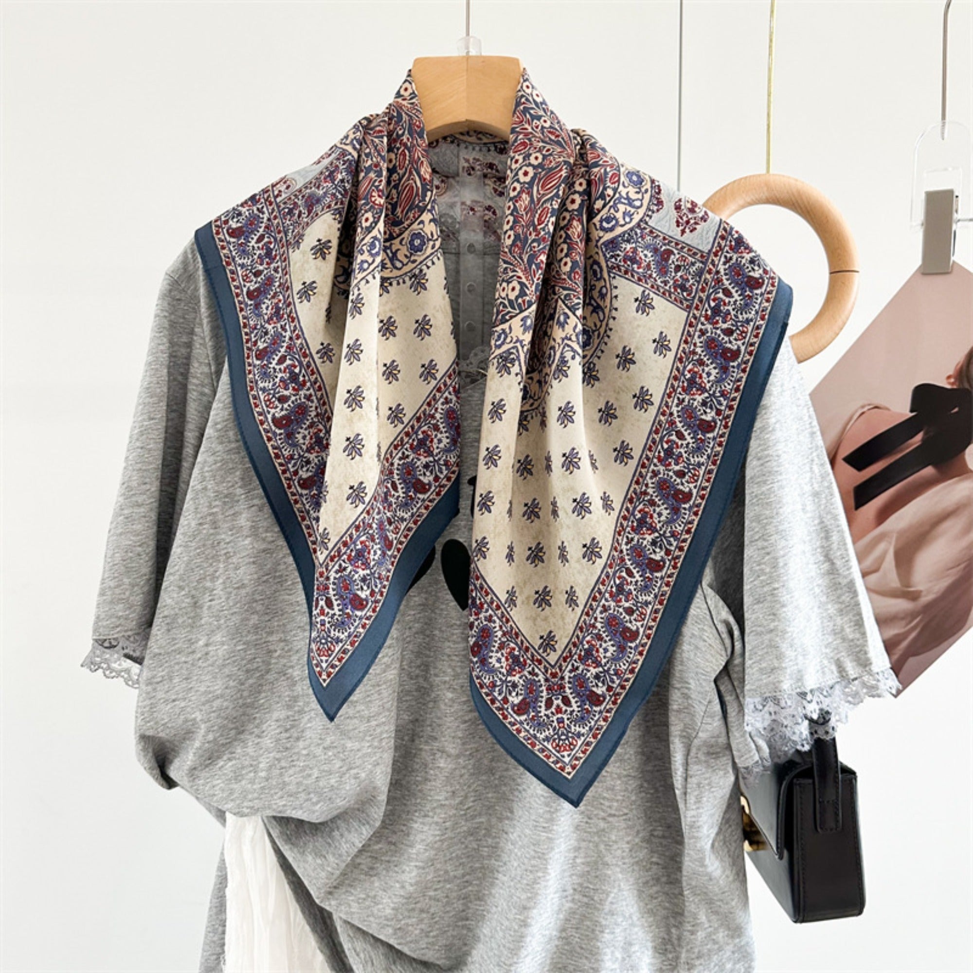 26'' Tree of Happiness Mulberry Silk Scarf – Elegant Square Silk Shawl for Women, Meaningful Nature-Inspired Accessory