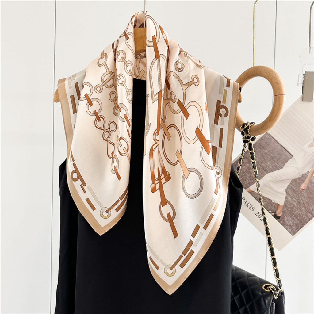 26'' Minimalist Green Lock Mulberry Silk Scarf – Simple & Elegant Square Silk Shawl for Women, Modern Chic Accessory