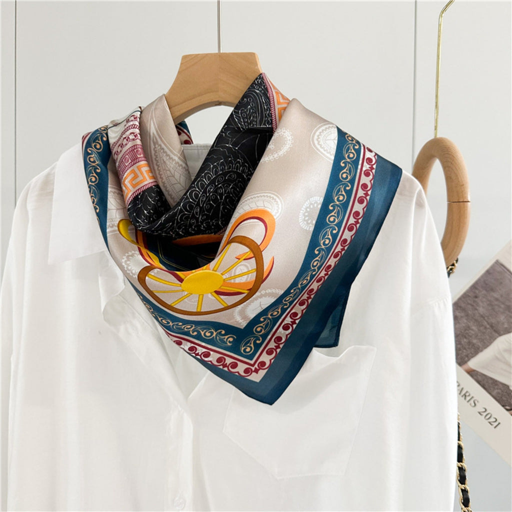 26'' Classic Carriage & Paisley Mulberry Silk Scarf – Timeless Women’s Square Shawl with Heritage-Inspired Design