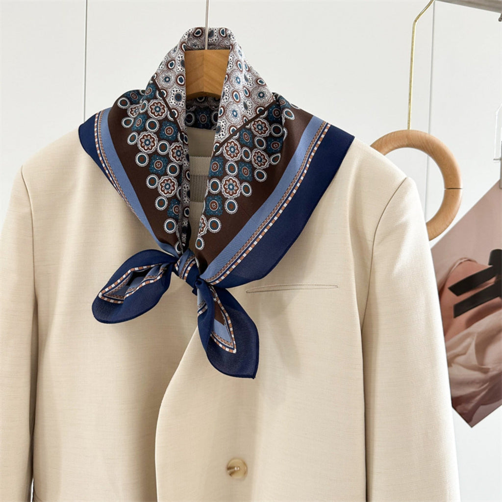 26'' Blue Polka Dot Mulberry Silk Scarf – Old Money Style Square Silk Shawl for Women, Elegant & Timeless Accessory