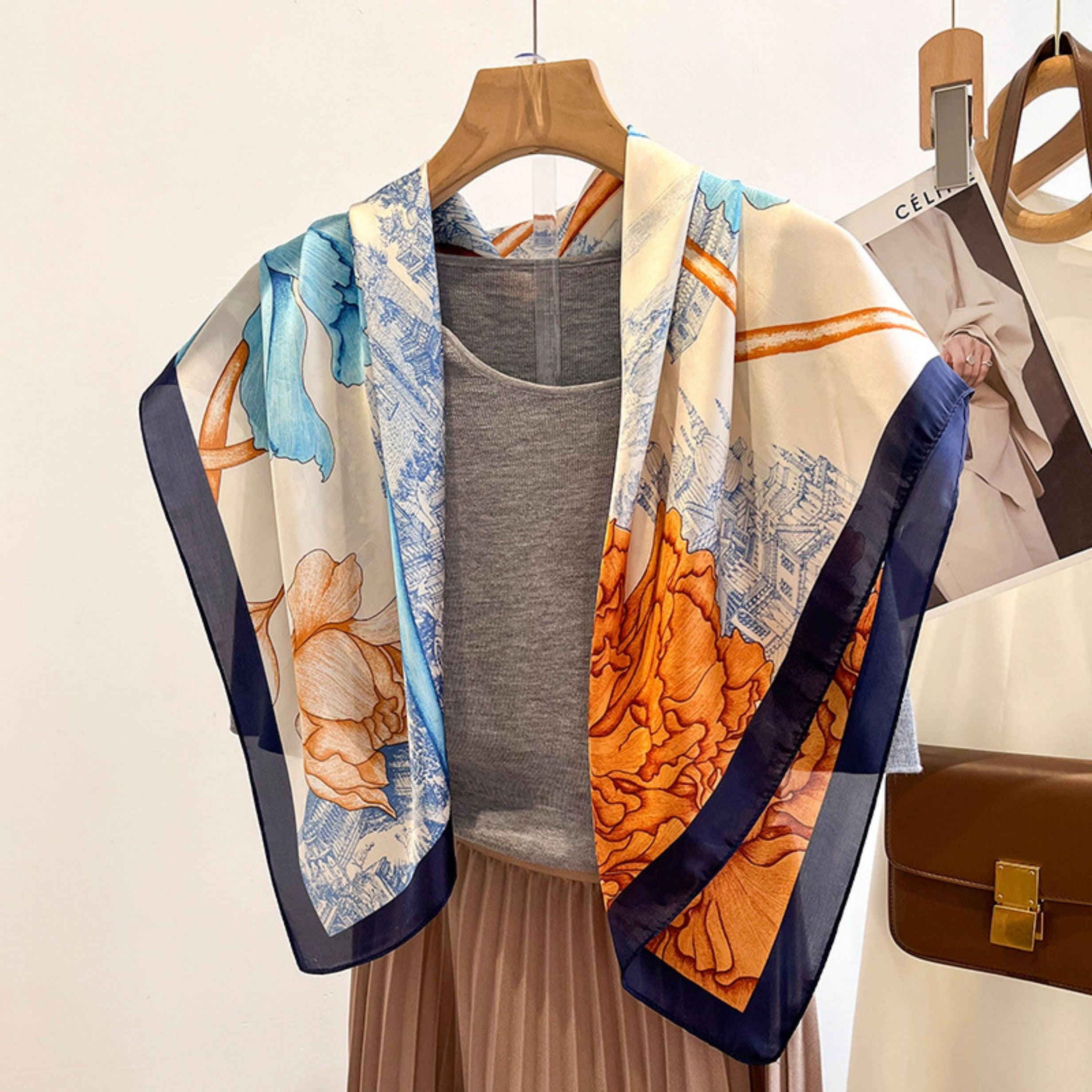 Watercolour Pattern Chic Large Satin Scarf | 90x90cm Bandana | Twill Satin Shawl | Perfect Gift for Her, Mother's Day