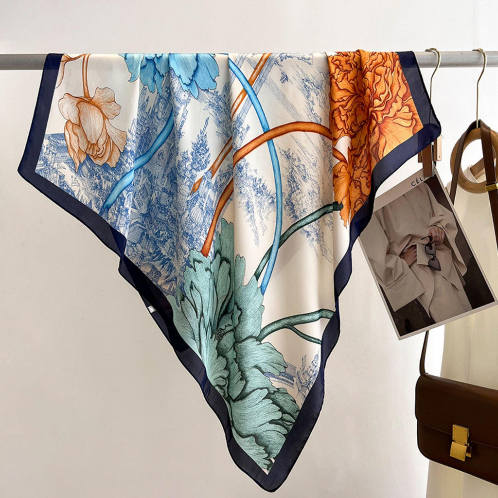 Watercolour Pattern Chic Large Satin Scarf | 90x90cm Bandana | Twill Satin Shawl | Perfect Gift for Her, Mother's Day