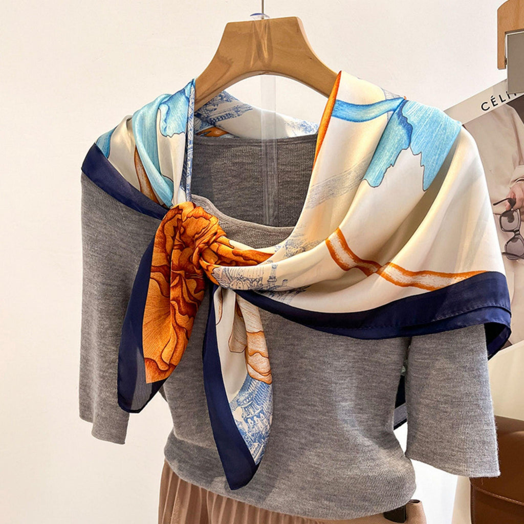 Watercolour Pattern Chic Large Satin Scarf | 90x90cm Bandana | Twill Satin Shawl | Perfect Gift for Her, Mother's Day