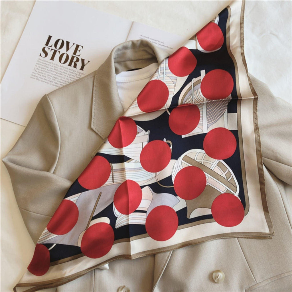 Red polka dot print 100% mulberry Silk Scarf/Silk head scarf/Silk hair scarf/Silk neck scarf/Mother's Day Gifts/Bag Accessory/Gift for her