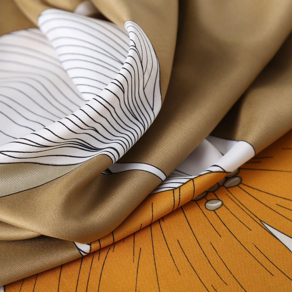 Yellow Flora Chic Large Satin Scarf | 90x90cm Bandana | Twill Satin Shawl | Perfect Gift for Her, Mother's Day