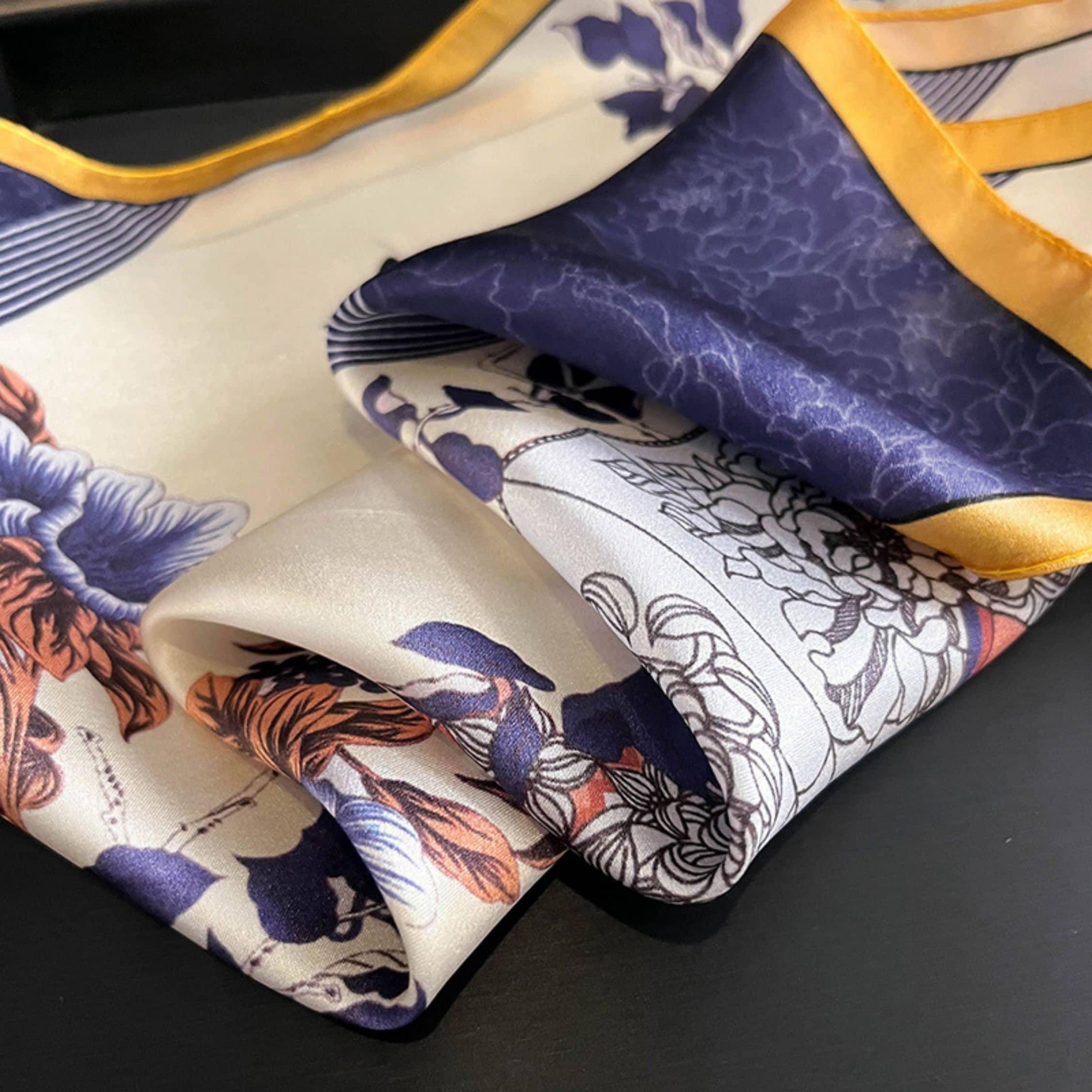 Oriental Aesthetic 100% mulberry Silk Scarf/Silk head scarf/Silk hair scarf/Silk neck scarf/Bag Accessory/Gift for her