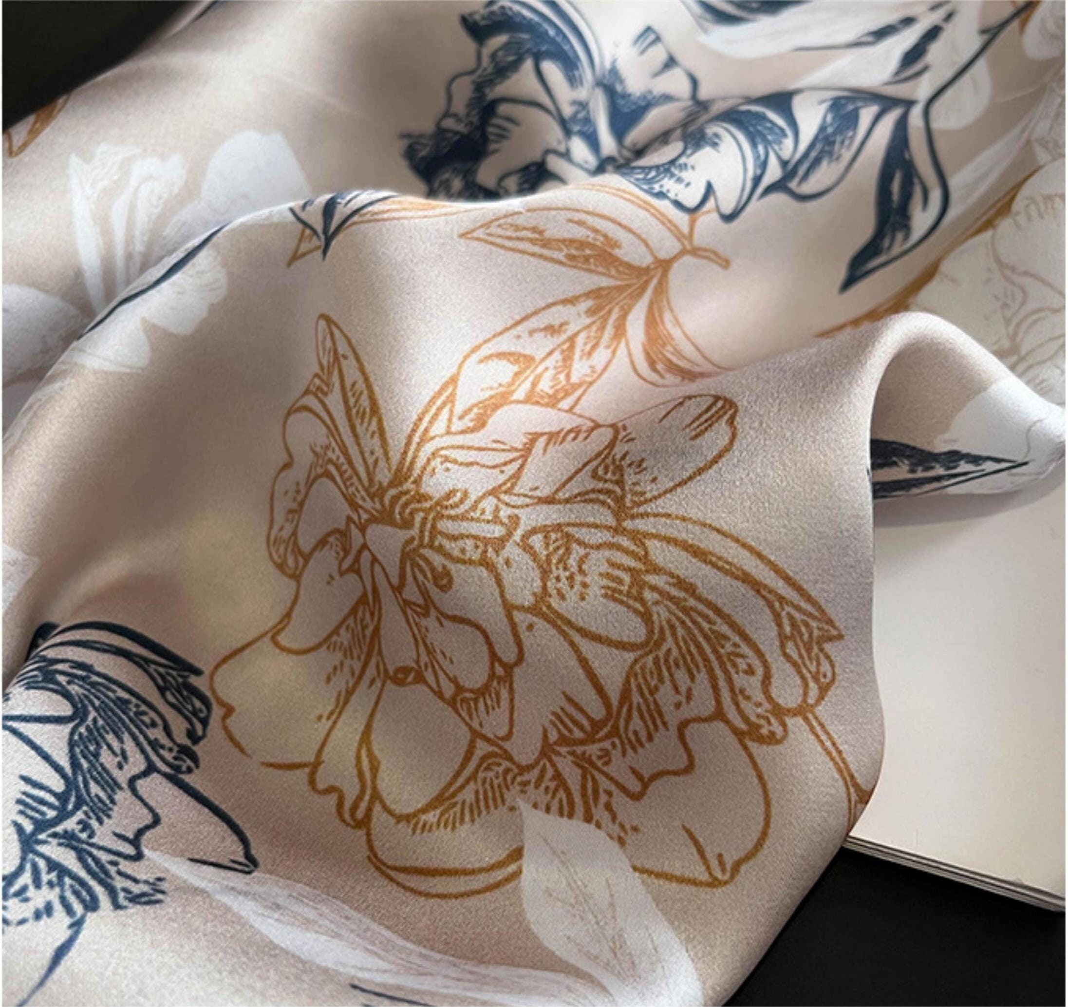 Hand Painted Floral Patterns 100% mulberry Silk Scarf/Silk head scarf/Silk hair scarf/Silk neck scarf/Bag Accessory/Gift for her