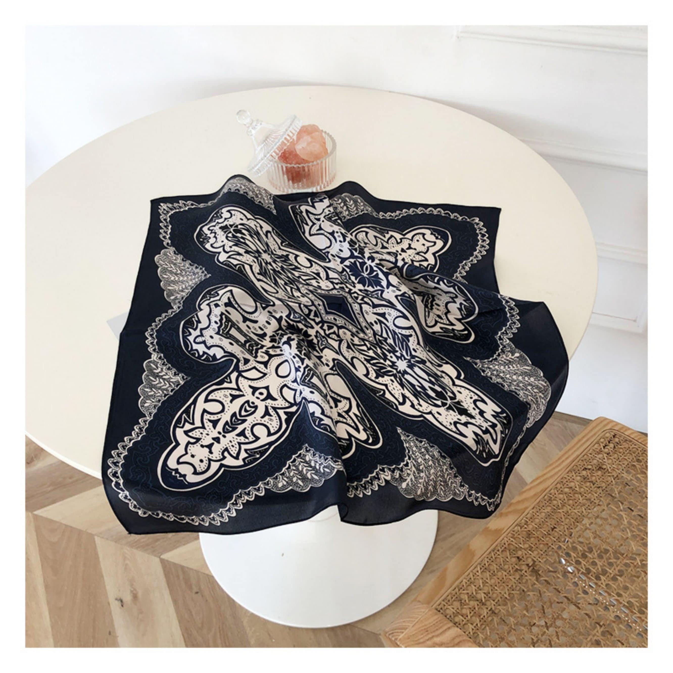 Navy blue Boho 100% mulberry Silk Scarf/Silk head scarf/Silk hair scarf/Silk neck scarf/Silk bandana/Bag Accessory/Gift for her/Navy blue