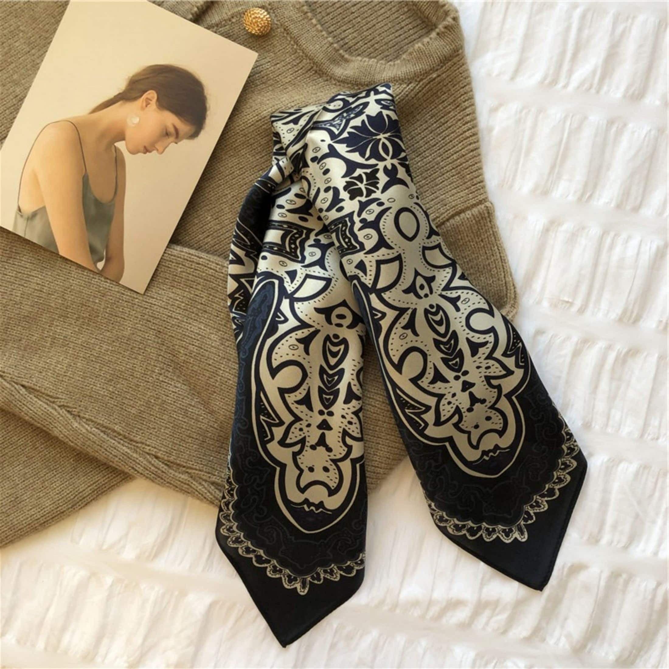 Navy blue Boho 100% mulberry Silk Scarf/Silk head scarf/Silk hair scarf/Silk neck scarf/Silk bandana/Bag Accessory/Gift for her/Navy blue