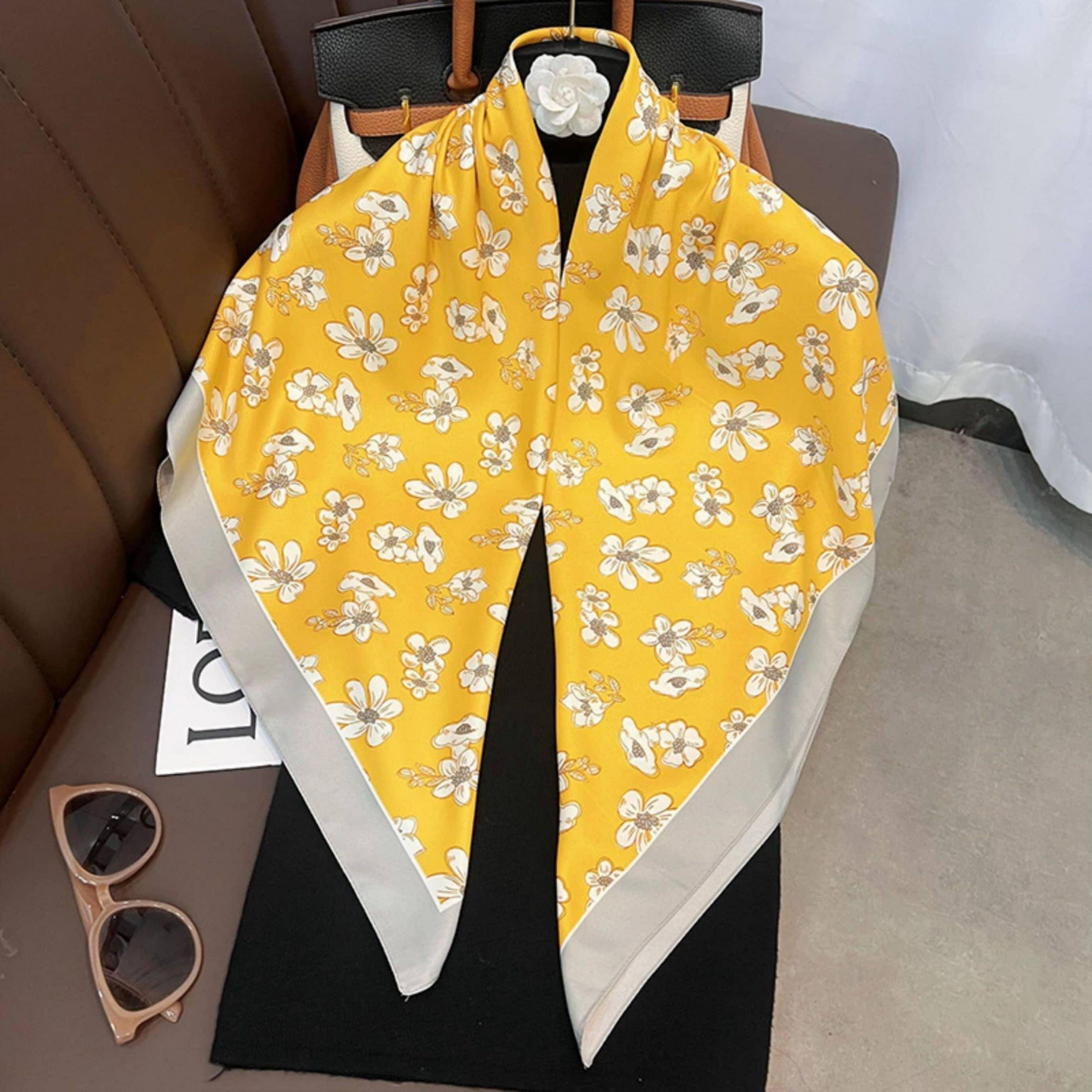 Cherry Blossoms Print Chic Large Satin Scarf | 90x90cm Bandana | Twill Satin Shawl | Perfect Gift for Her, Mother's Day