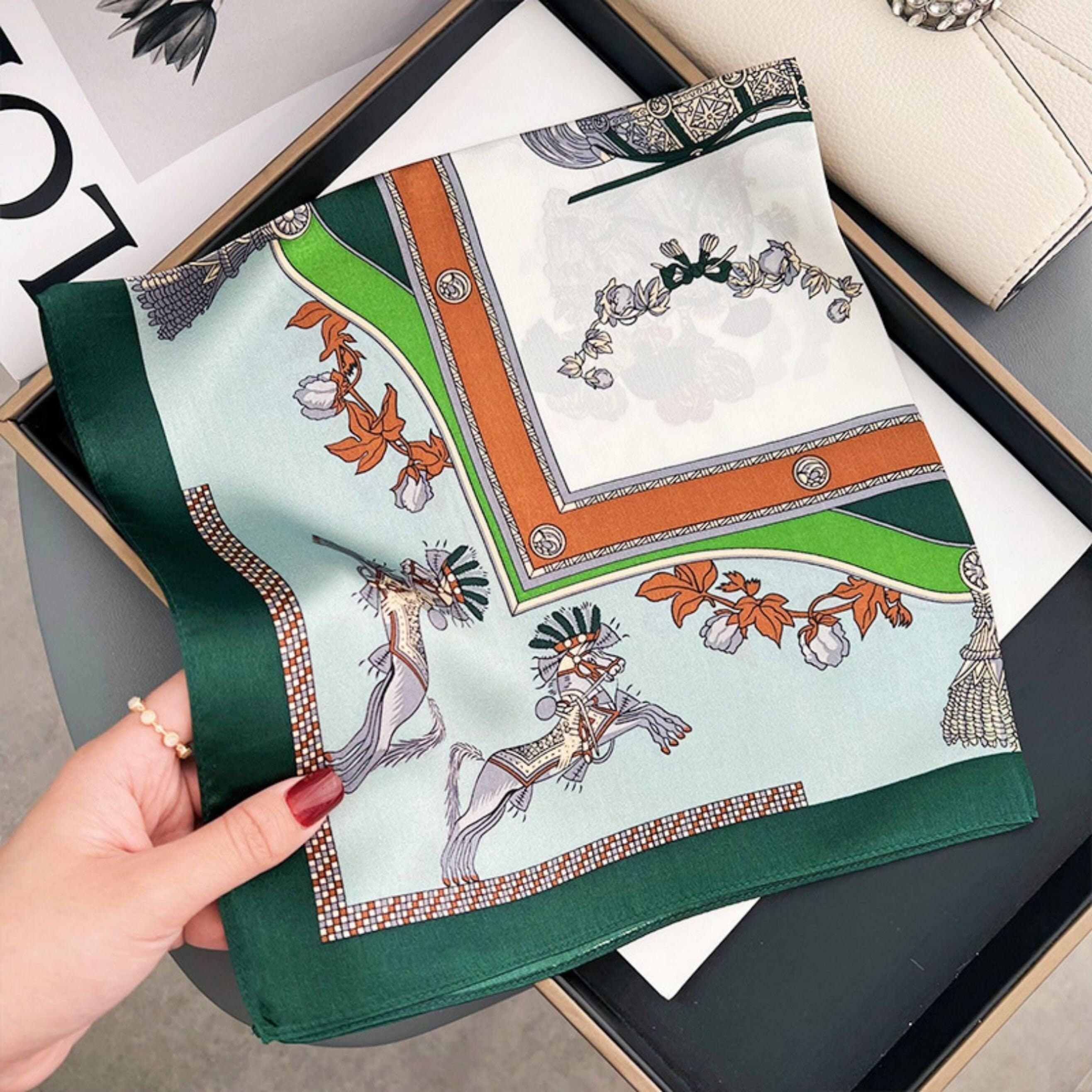 Chain Horse Pattern 100% mulberry Silk Scarf/Silk head scarf/Silk hair scarf/Silk neck scarf/Mother's Day Gifts/Bag Accessory/Gift for her