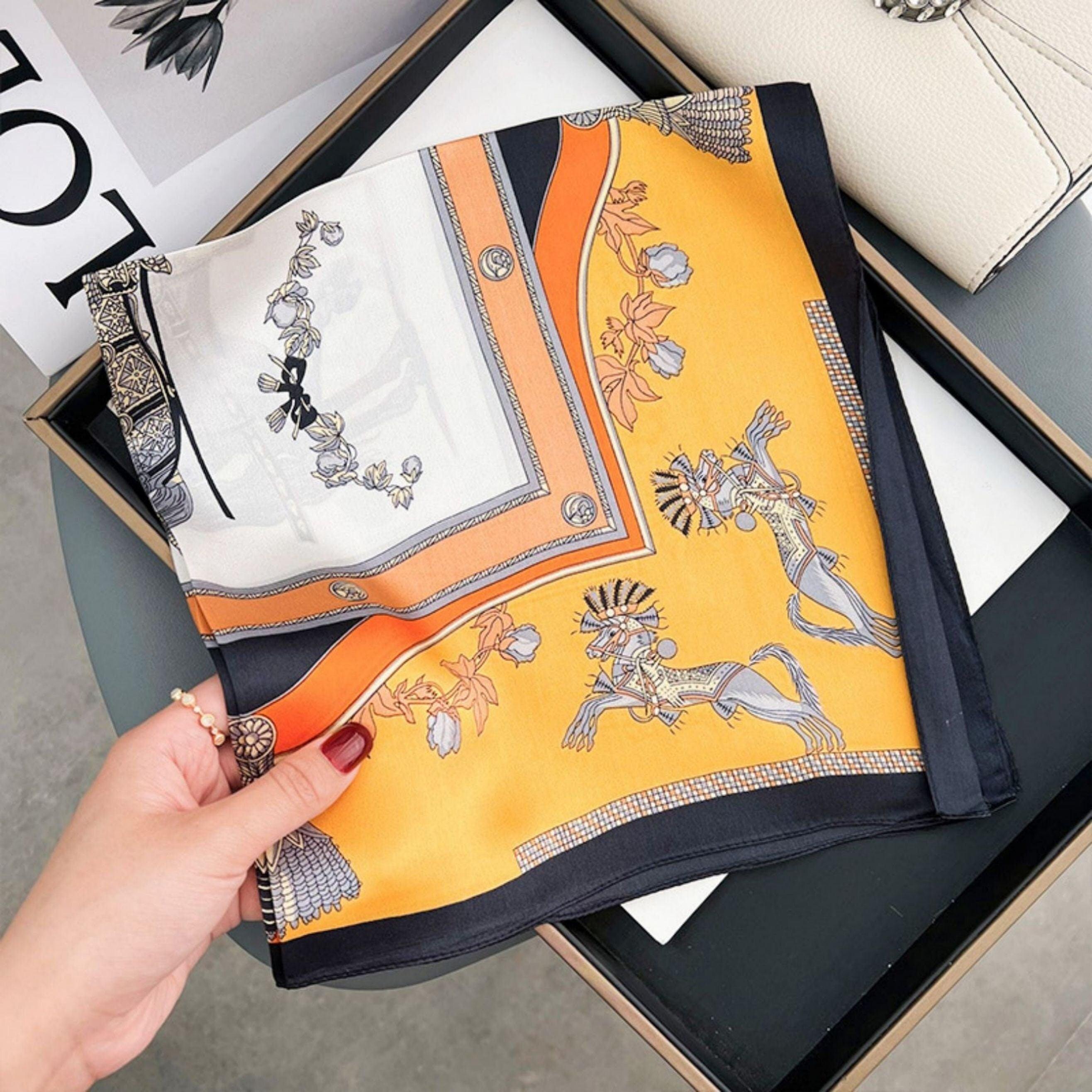 Chain Horse Pattern 100% mulberry Silk Scarf/Silk head scarf/Silk hair scarf/Silk neck scarf/Mother's Day Gifts/Bag Accessory/Gift for her