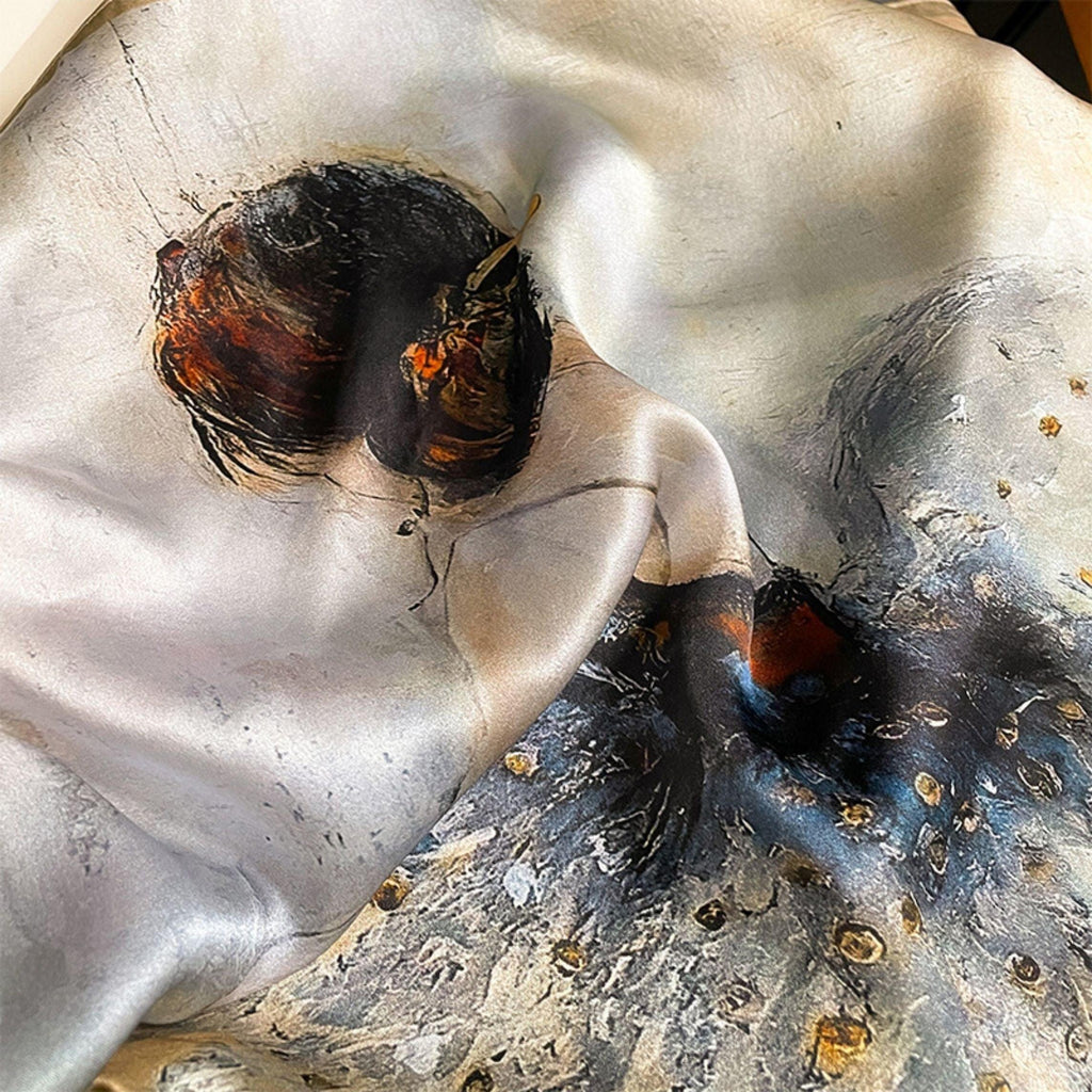 Oil painting texture Ballerina pattern mulberry silk scarf/65CM 100% mulberry silk scarf/Silk shawl/Gift for her