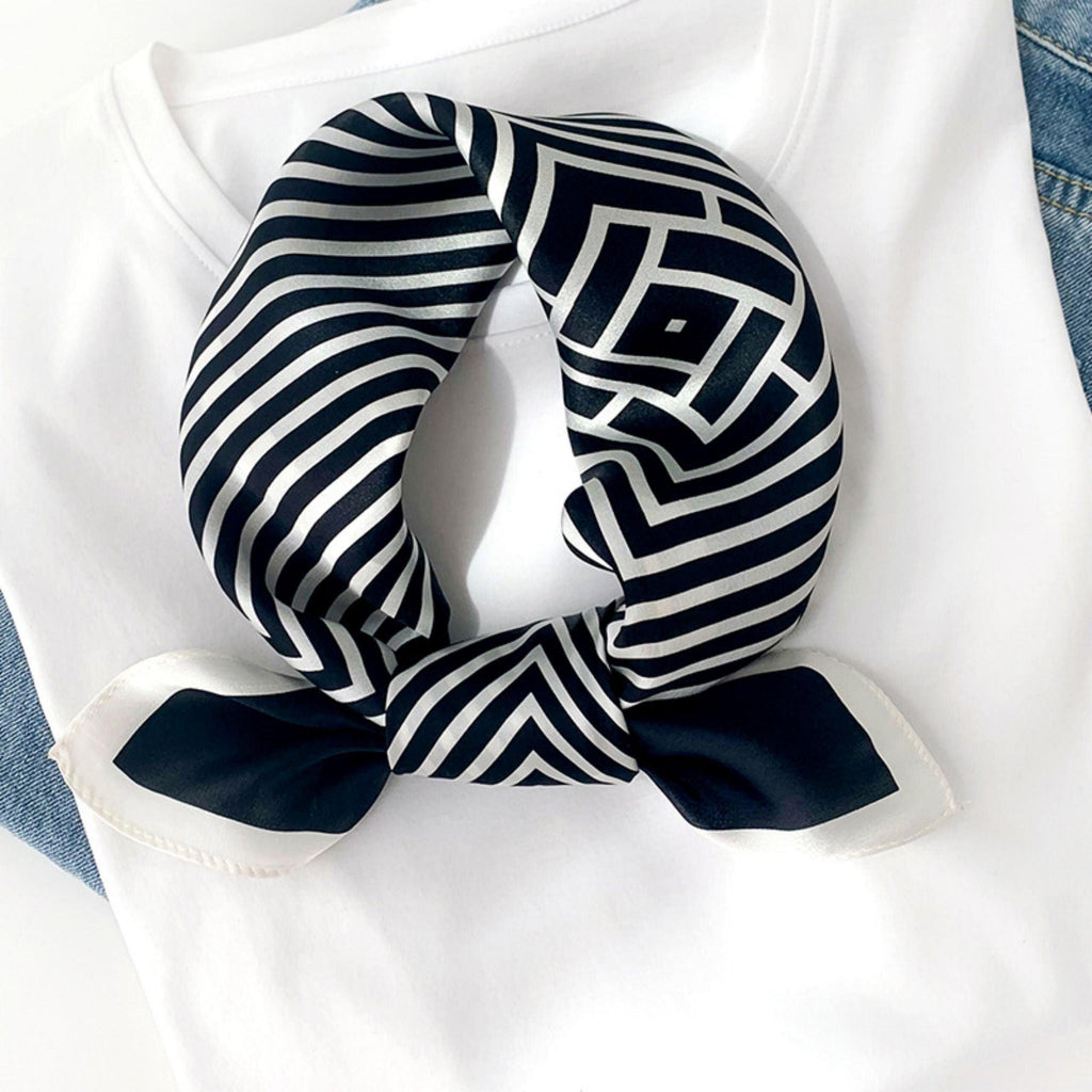 Black white Stripes 100% mulberry Silk Scarf/Silk head scarf/Silk hair scarf/Silk neck scarf/Mother's Day Gifts/Bag Accessory/Gift for her