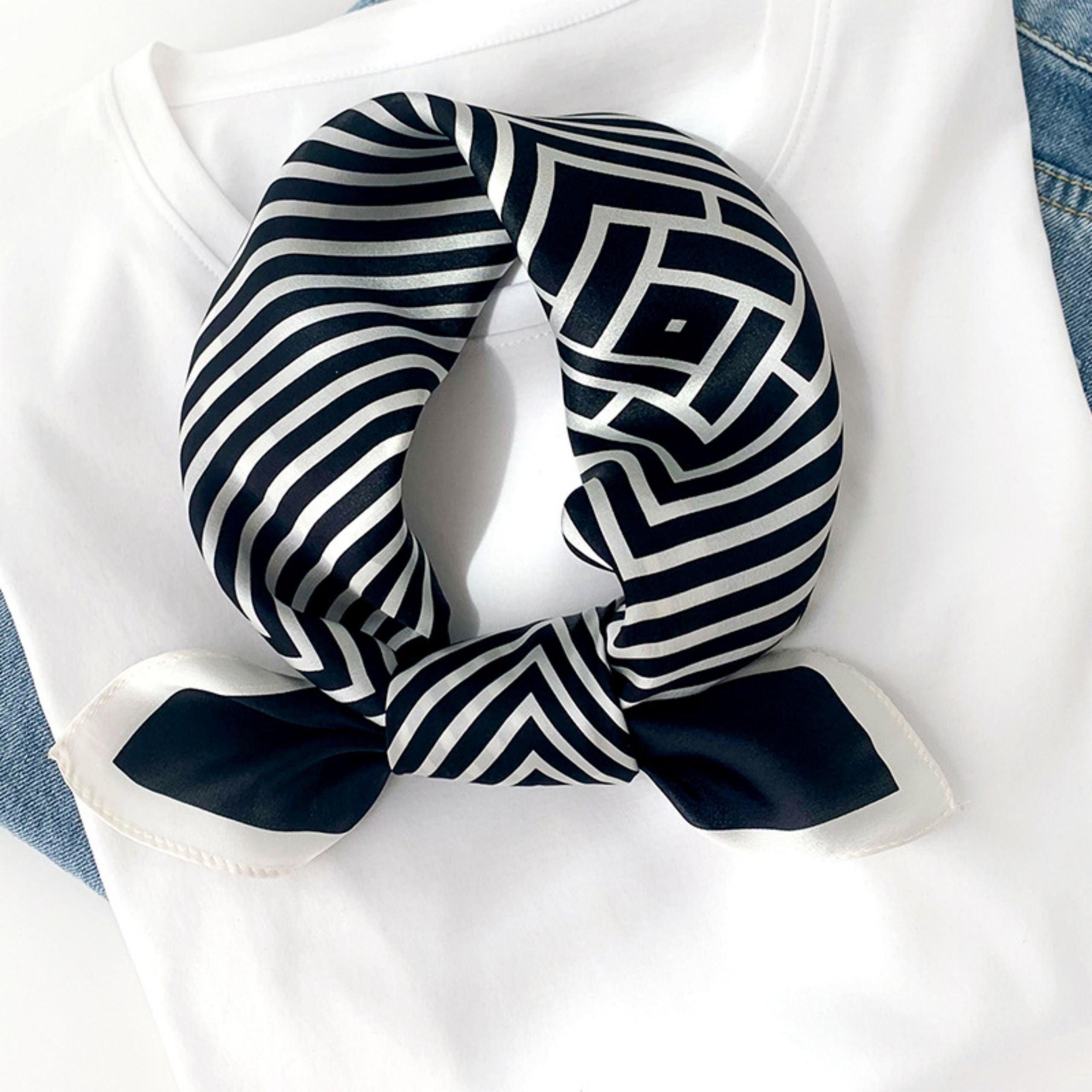 Black white Stripes 100% mulberry Silk Scarf/Silk head scarf/Silk hair scarf/Silk neck scarf/Mother's Day Gifts/Bag Accessory/Gift for her