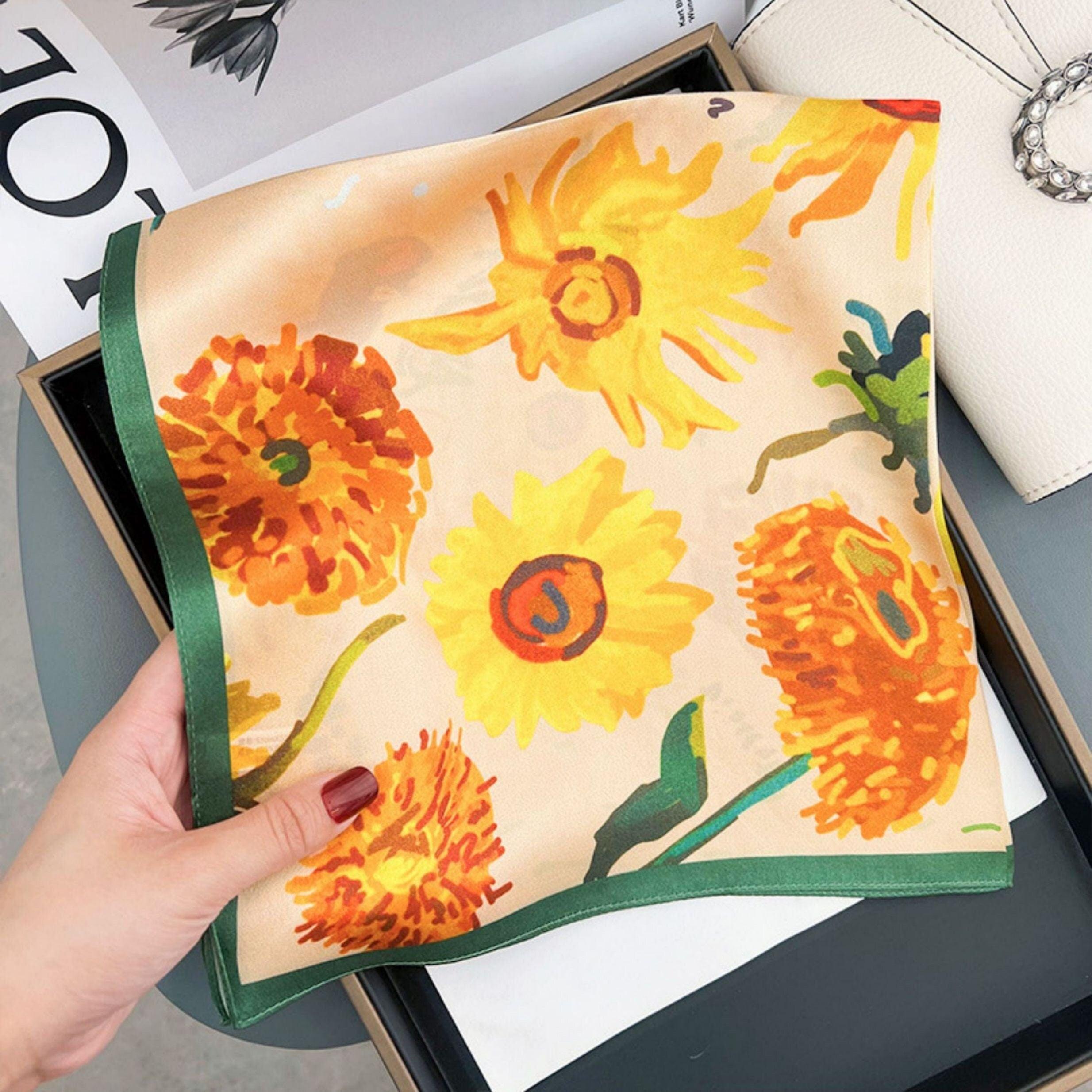 Sunflower pattern 100% mulberry Silk Scarf/Silk head scarf/Silk hair scarf/Silk neck scarf/Mother's Day Gifts/Bag Accessory/Gift for her