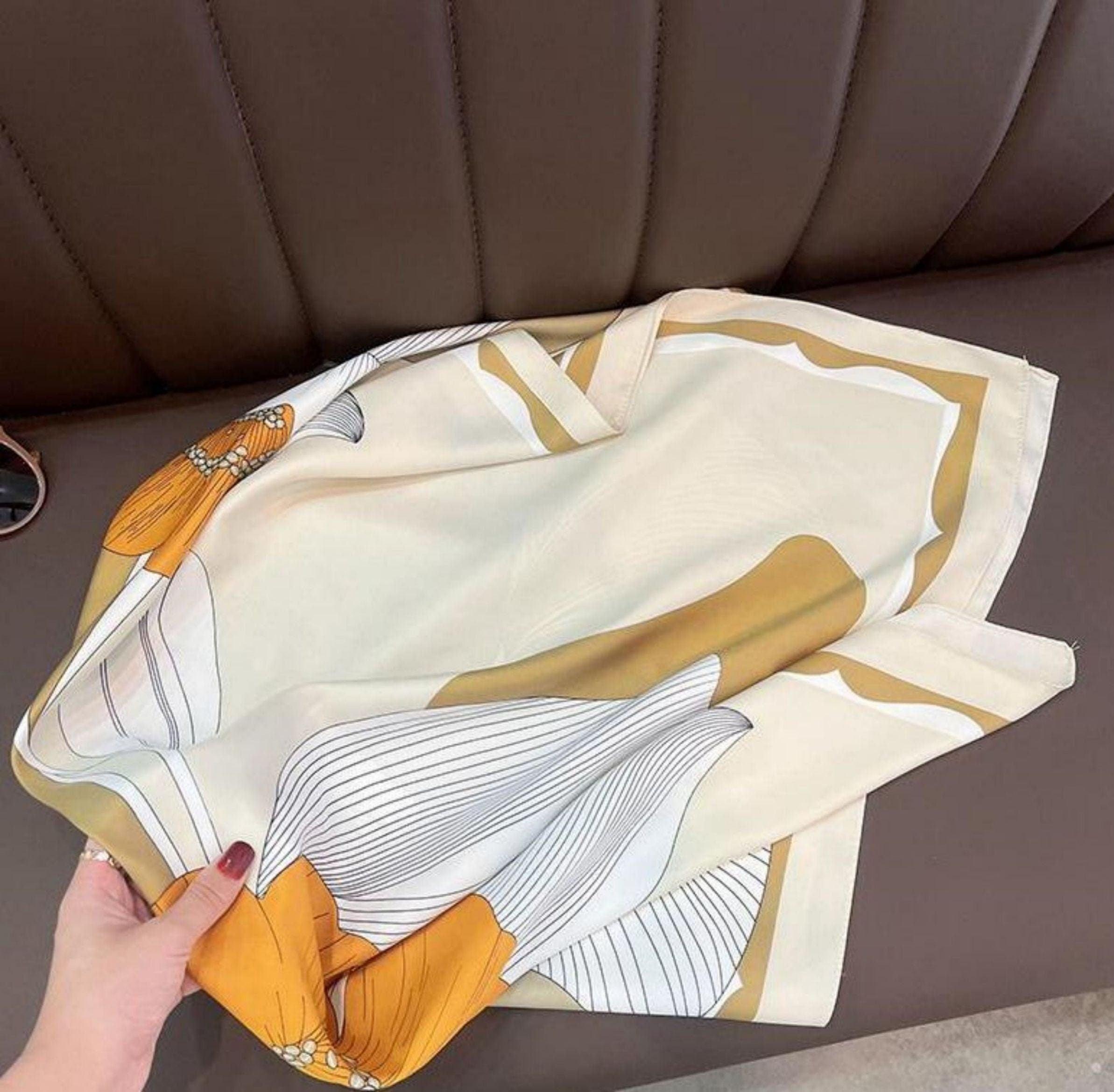 Yellow Flora Chic Large Satin Scarf | 90x90cm Bandana | Twill Satin Shawl | Perfect Gift for Her, Mother's Day