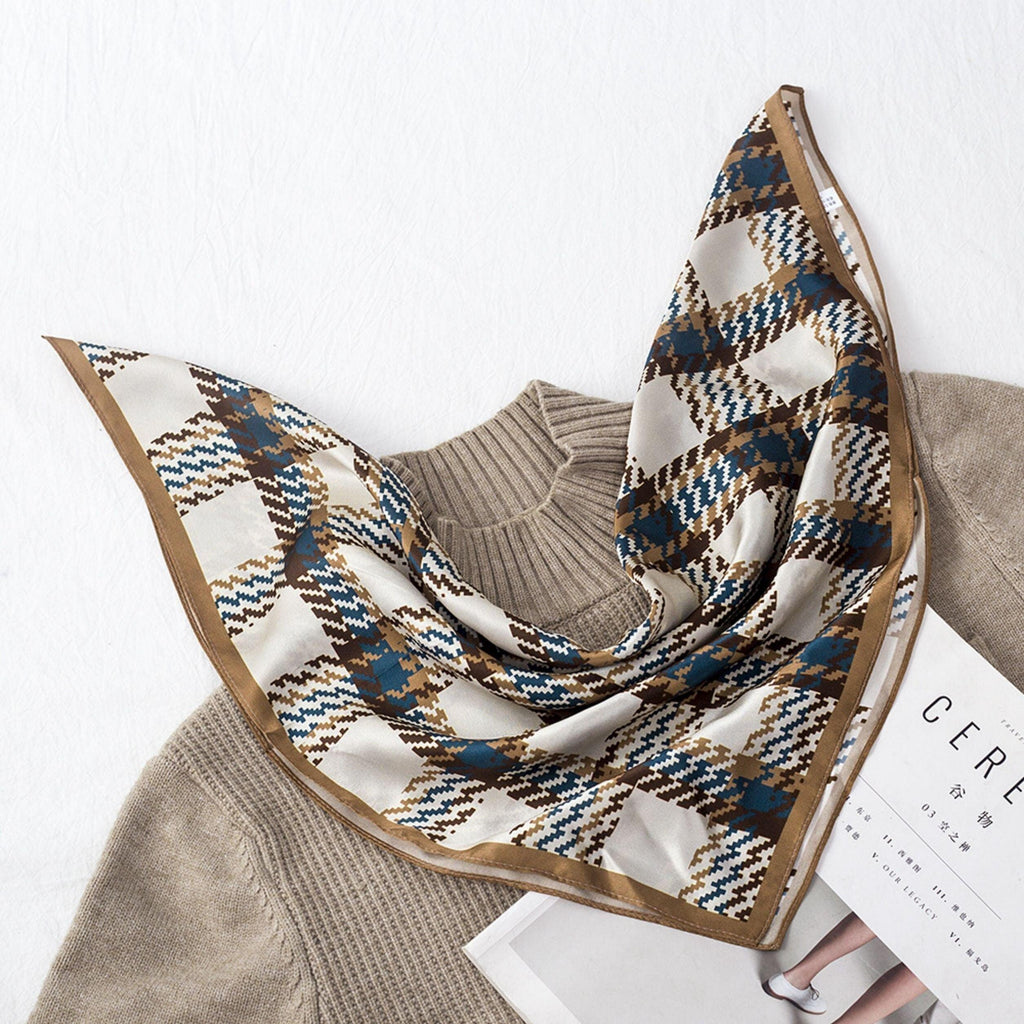 Scottish Plaid Silk Scarf/100% mulberry Silk Scarf/Silk head scarf/Silk hair scarf/Silk neck scarf/Silk bandana/Bag Accessory/Gift for her