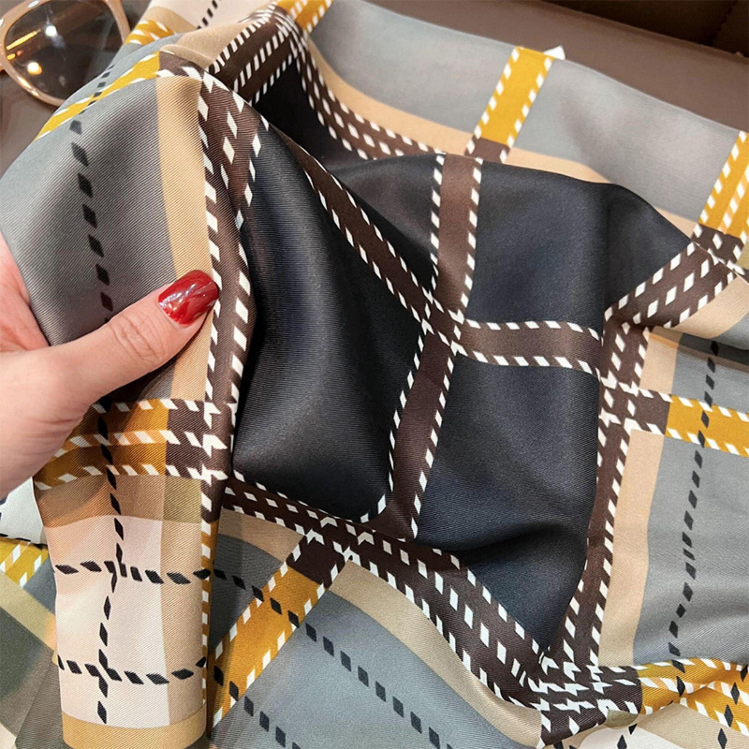 Large Plaid Chic Large Satin Scarf | 90x90cm Bandana | Twill Satin Shawl | Perfect Gift for Her, Mother's Day