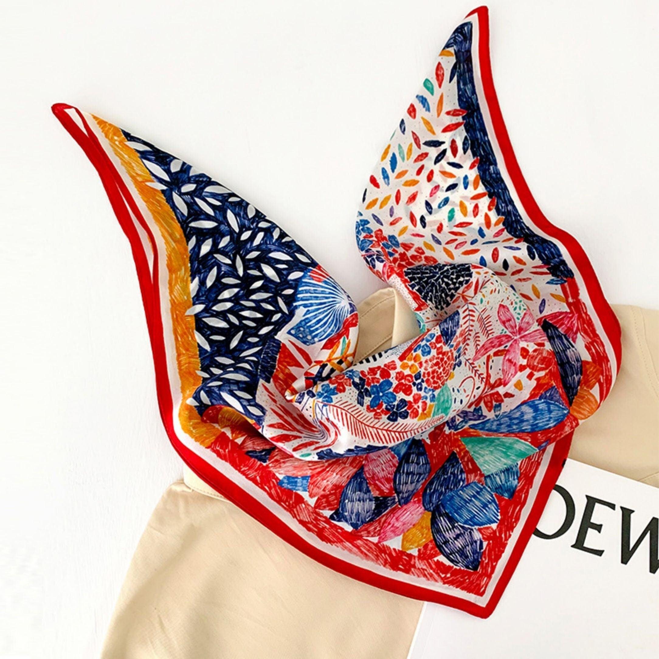 Red Flowers 100% mulberry Silk Scarf/Silk head scarf/Silk hair scarf/Silk neck scarf/Mother's Day Gifts/Bag Accessory/Gift for her