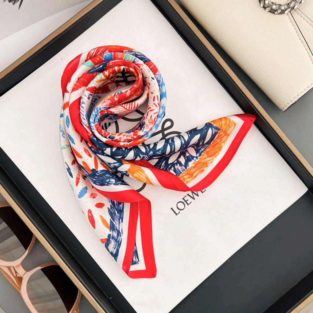 Red Flowers 100% mulberry Silk Scarf/Silk head scarf/Silk hair scarf/Silk neck scarf/Mother's Day Gifts/Bag Accessory/Gift for her