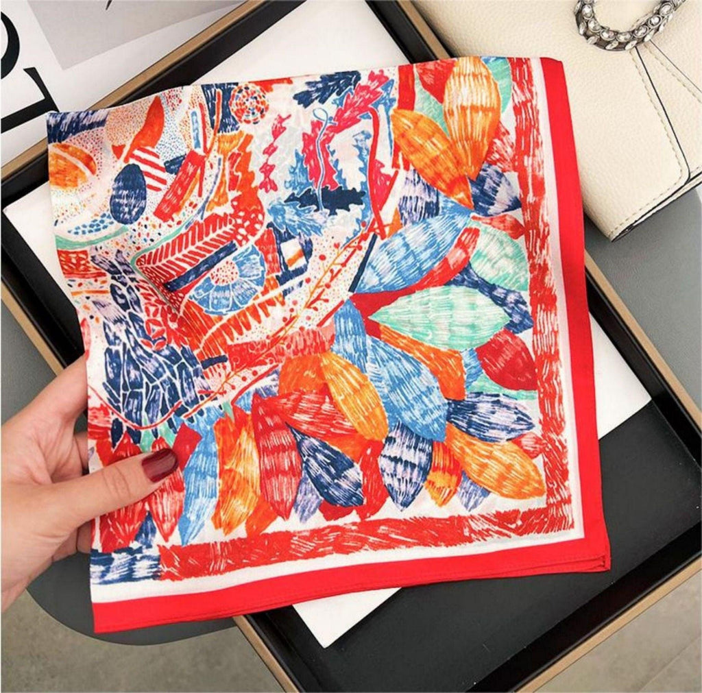 Red Flowers 100% mulberry Silk Scarf/Silk head scarf/Silk hair scarf/Silk neck scarf/Mother's Day Gifts/Bag Accessory/Gift for her