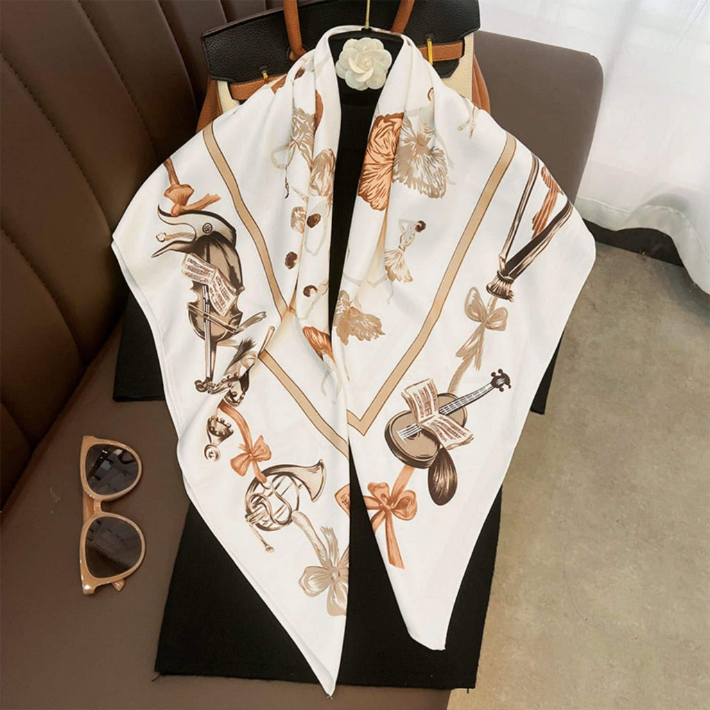 White Elegant Chic Large Satin Scarf | 90x90cm Bandana | Twill Satin Shawl | Perfect Gift for Her, Mother's Day