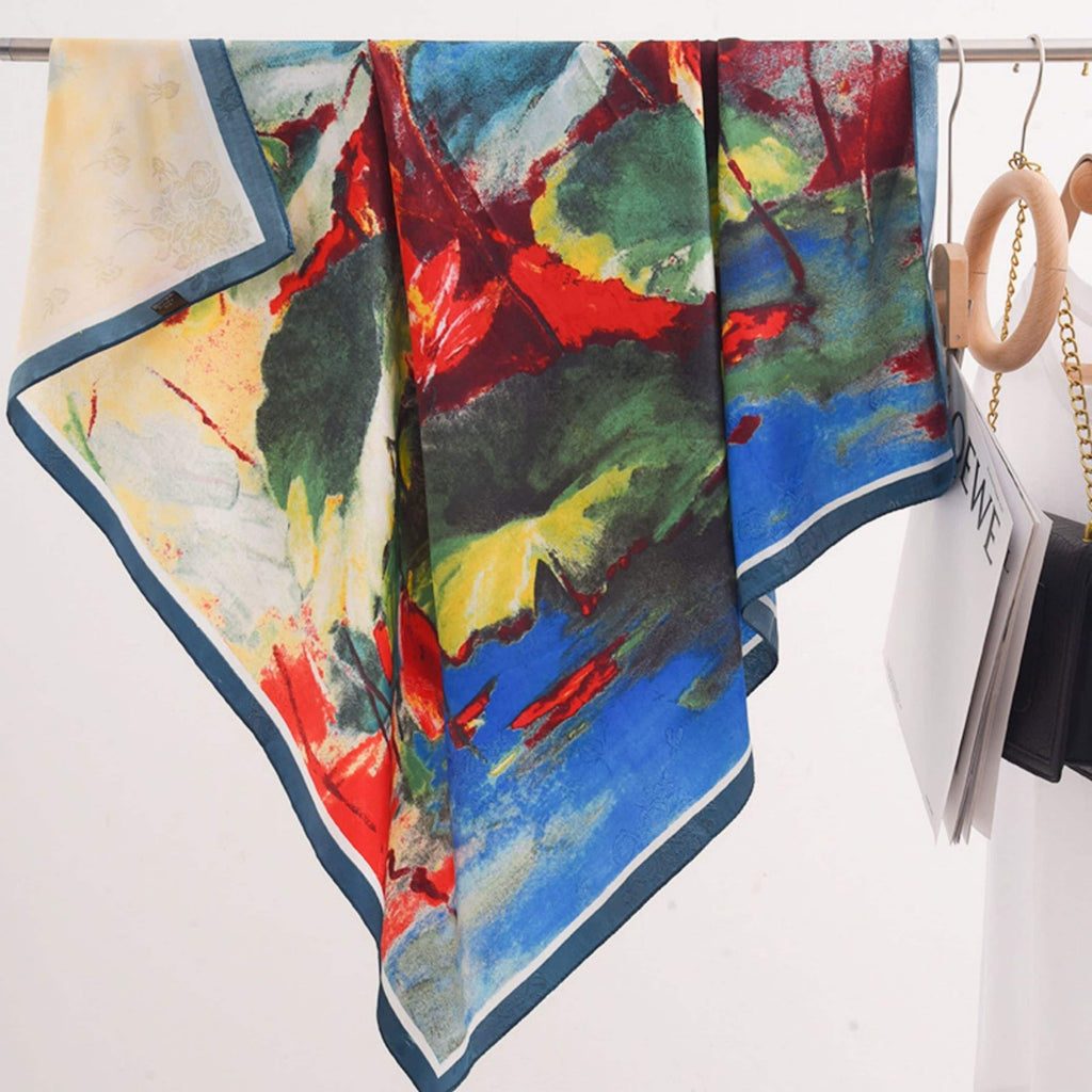 Oil Painting Chic Large Satin Scarf | 90x90cm Bandana | Twill Satin Shawl | Perfect Gift for Her, Mother's Day