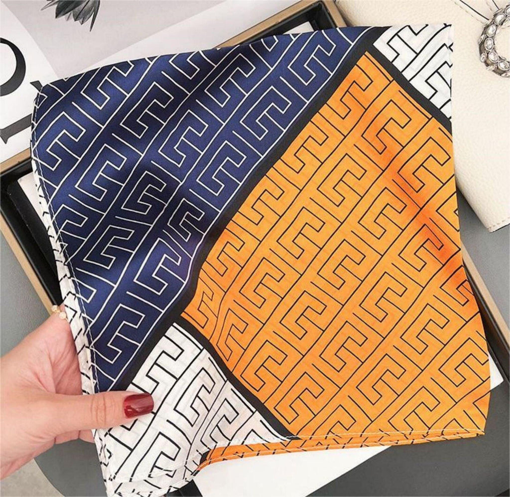 Geometric Color Blocking 100% mulberry Silk Scarf/Silk head scarf/Silk hair scarf/Silk neck scarf/Mother's Day Gifts/Bag Accessory/Gift for her/