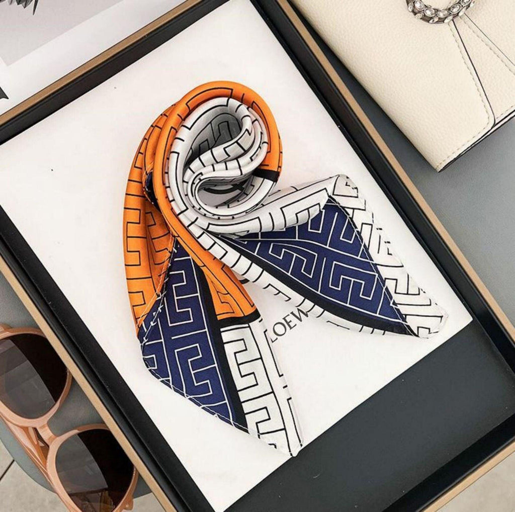 Geometric Color Blocking 100% mulberry Silk Scarf/Silk head scarf/Silk hair scarf/Silk neck scarf/Mother's Day Gifts/Bag Accessory/Gift for her/