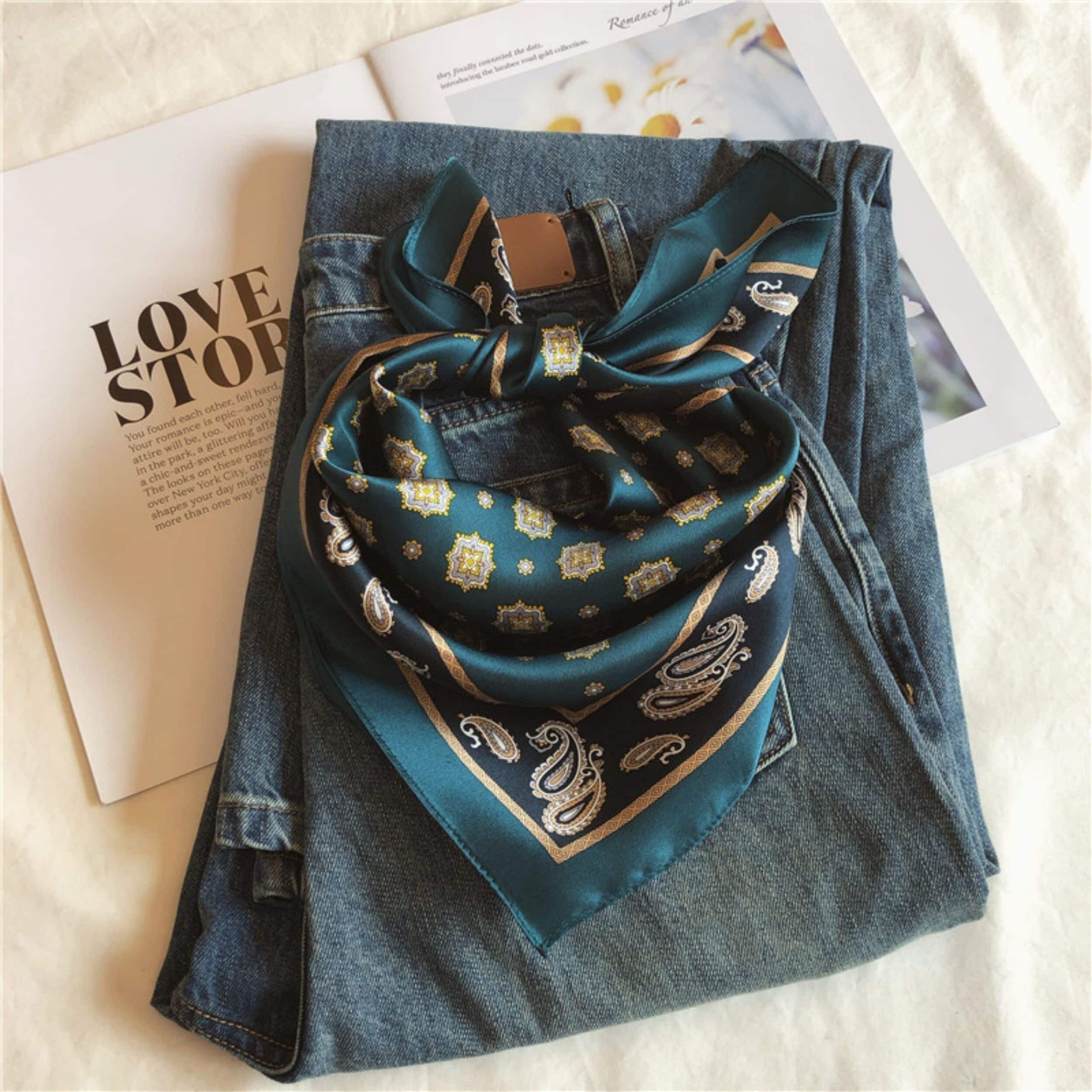 Bohemian gem green 100% mulberry Silk Scarf/Silk head scarf/Silk hair scarf/Silk neck scarf/Mother's Day Gifts/Bag Accessory/Gift for her