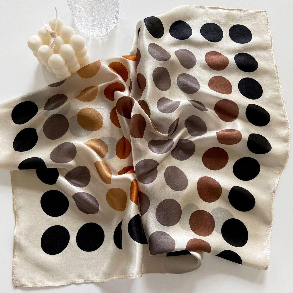 Caramel Polka Dots 100% mulberry Silk Scarf/Silk head scarf/Silk hair scarf/Silk neck scarf/Mother's Day Gifts/Bag Accessory/Gift for her
