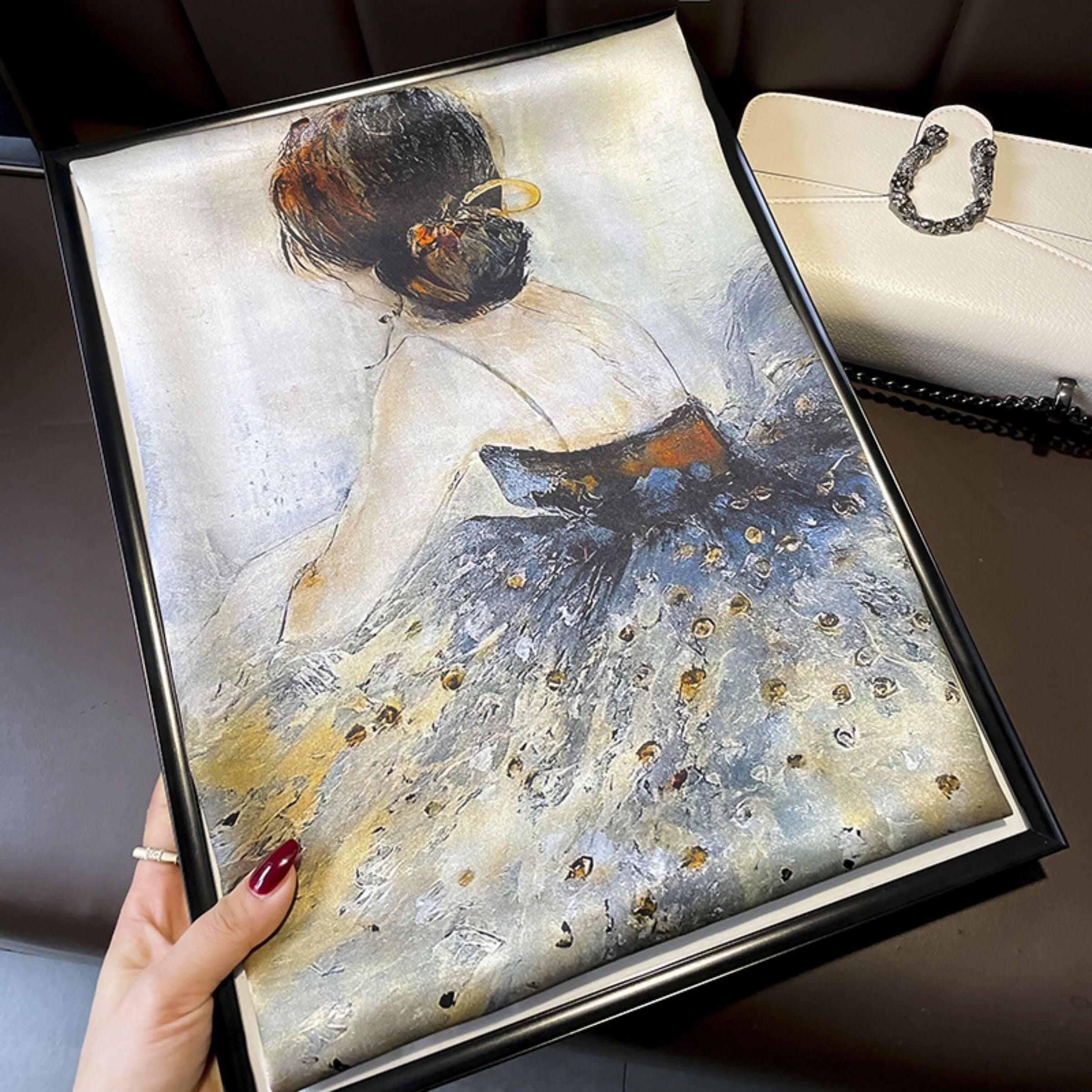 Oil painting texture Ballerina pattern mulberry silk scarf/65CM 100% mulberry silk scarf/Silk shawl/Gift for her