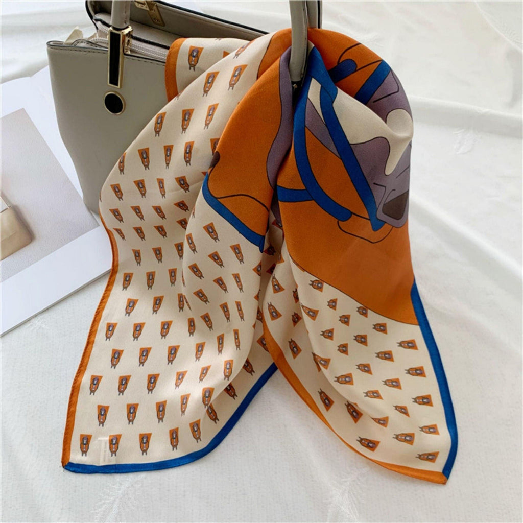 Orange horse print 100% mulberry Silk Scarf/Silk head scarf/Silk hair scarf/Silk neck scarf/Mother's Day Gifts/Bag Accessory/Gift for her