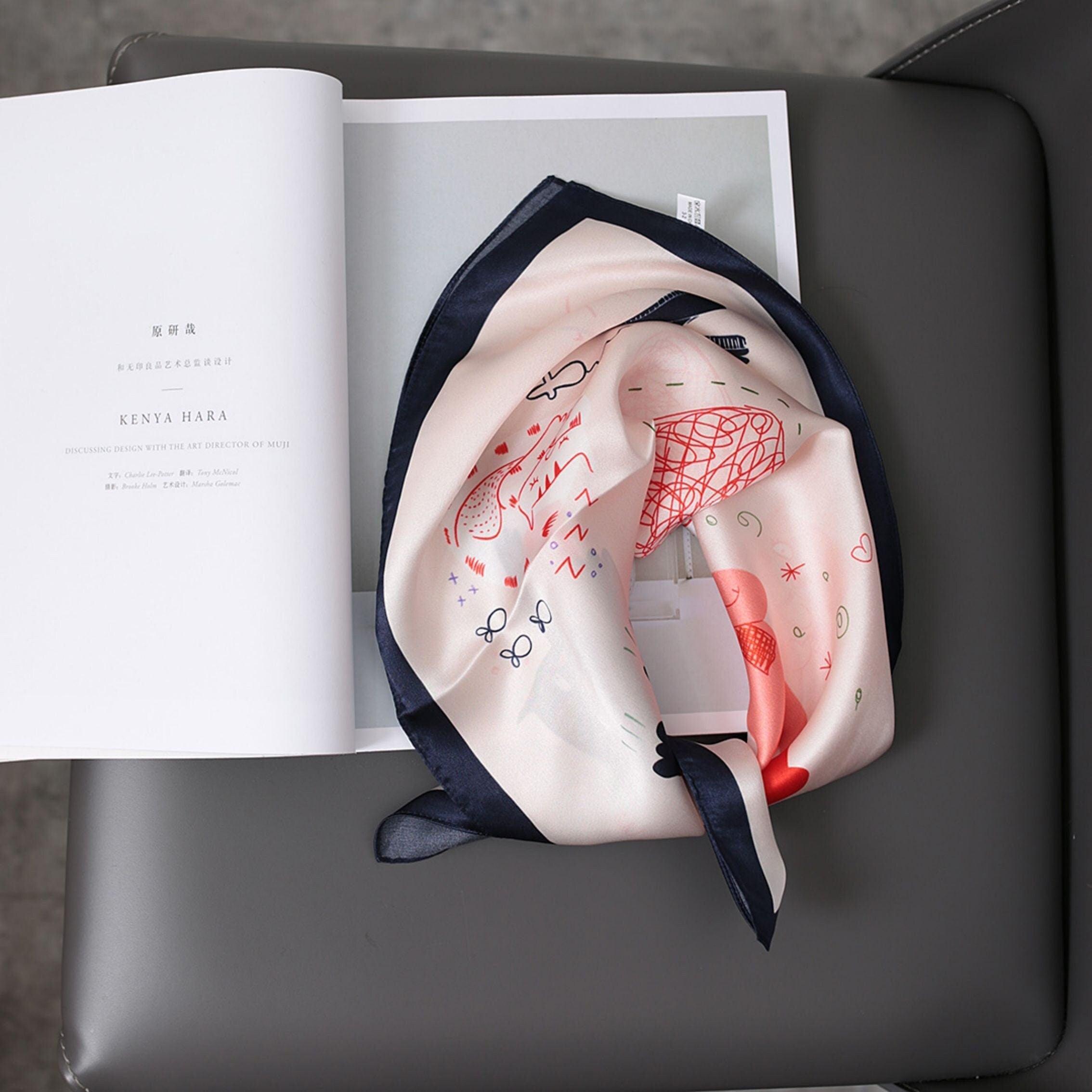 Pink Cat Pattern 100% mulberry Silk Scarf/Silk head scarf/Silk hair scarf/Silk neck scarf/Mother's Day Gifts/Bag Accessory/Gift for her