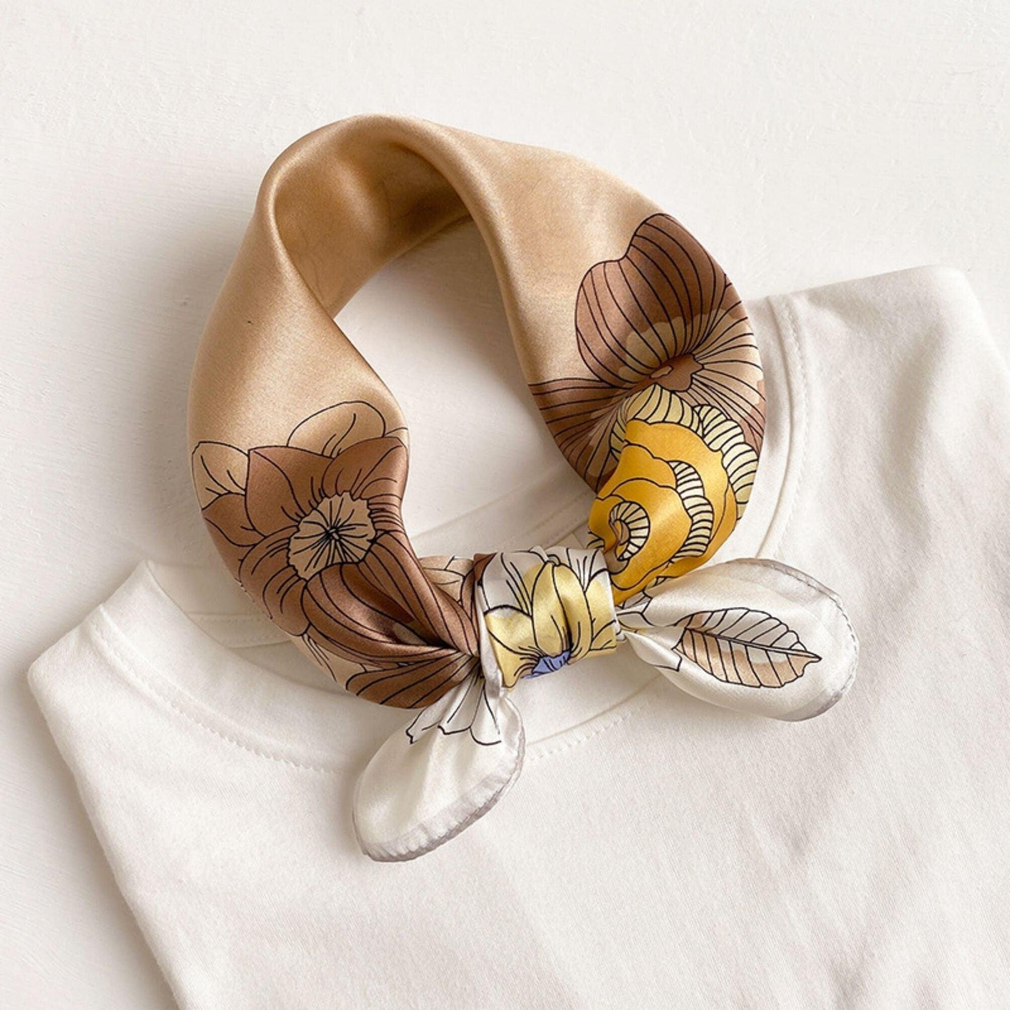 Light Color Flowers 100% mulberry Silk Scarf/Silk head scarf/Silk hair scarf/Silk neck scarf/Mother's Day Gifts/Bag Accessory/Gift for her