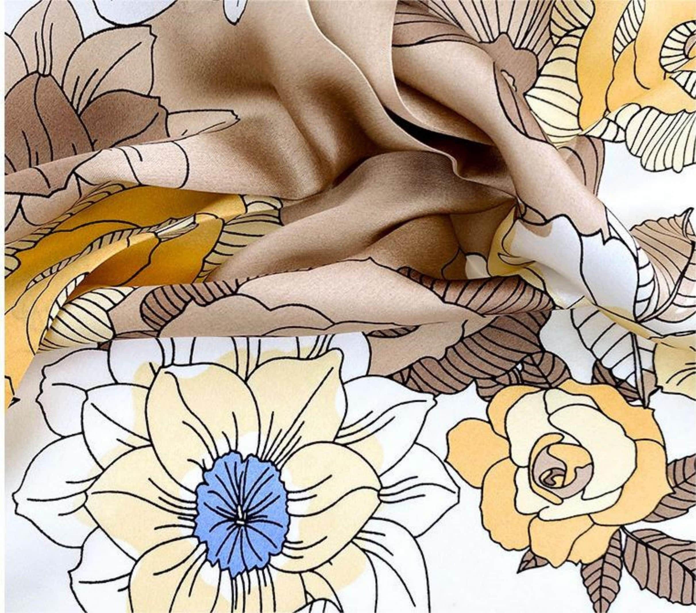 Light Color Flowers 100% mulberry Silk Scarf/Silk head scarf/Silk hair scarf/Silk neck scarf/Mother's Day Gifts/Bag Accessory/Gift for her