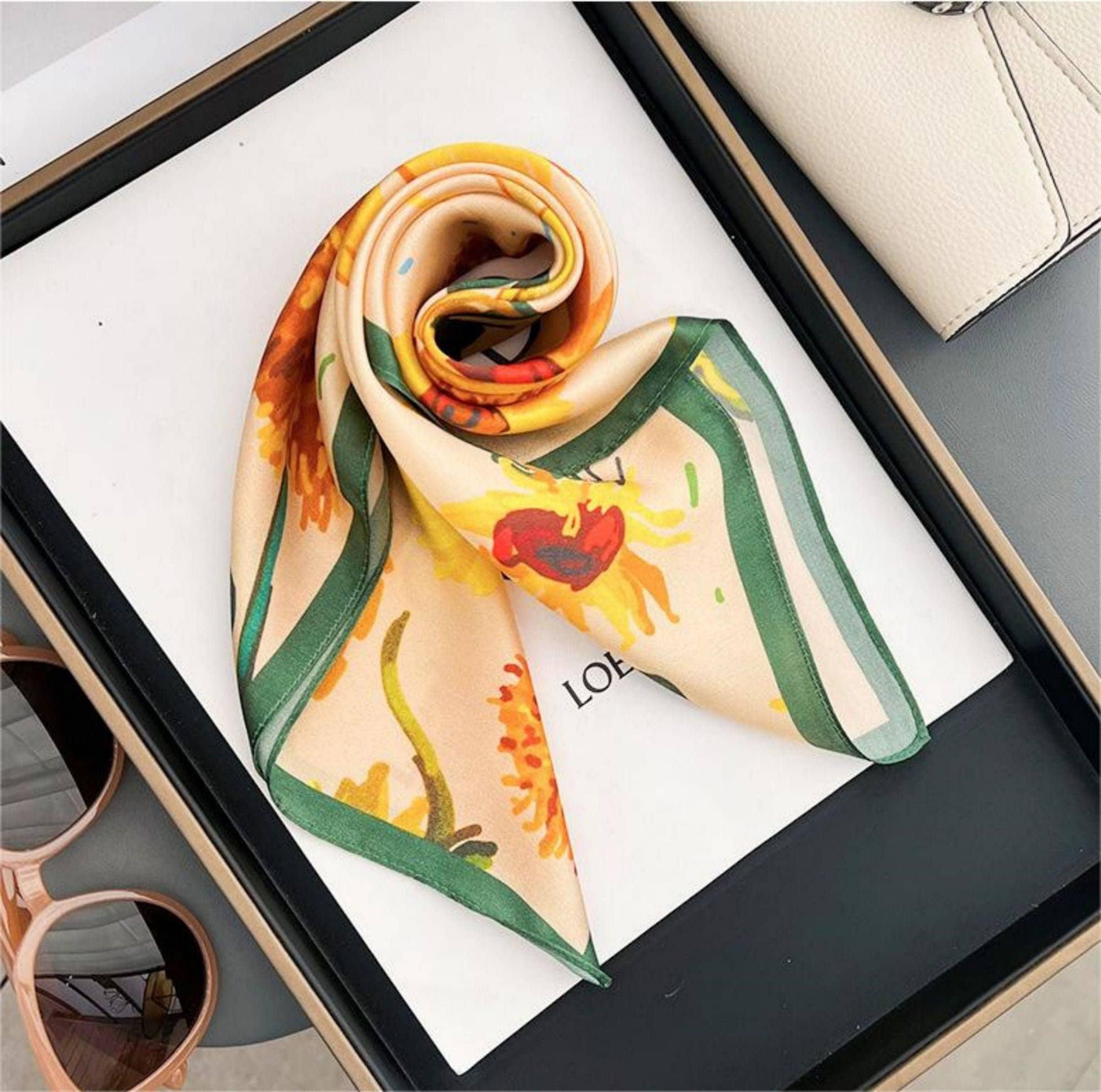 Sunflower pattern 100% mulberry Silk Scarf/Silk head scarf/Silk hair scarf/Silk neck scarf/Mother's Day Gifts/Bag Accessory/Gift for her